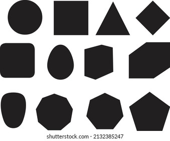 Geometric shapes black silhouette icon set. Outline cartoon abstract blank template for speech bubble, message balloon, text note badge, price tag, paper memory sticker, think cloud frame, web banner