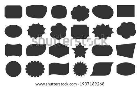 Geometric shapes black silhouette icon set. Outline cartoon abstract blank template for speech bubble, message balloon, text note badge, price tag, paper memory sticker, think cloud frame, web banner Foto d'archivio © 