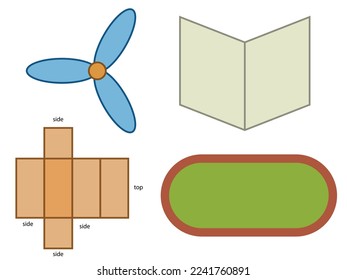 Geometric - shapes- box, ground, fan, book
