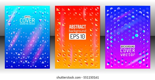 Geometric shapes brochure template layout. Triangle cover design annual report. Polygonal design flyer or booklet. Abstract hexagon magazine background. Vector Illustration esp10