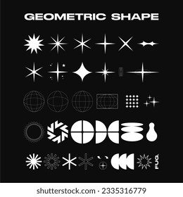 Geometric Shapes, Brutalism Shapes — Minimalist Geometric Elements — Brutal Contemporary Figure Star, Oval, Spiral, Flower and Others. Trendy Modern Graphic Element Vector Set