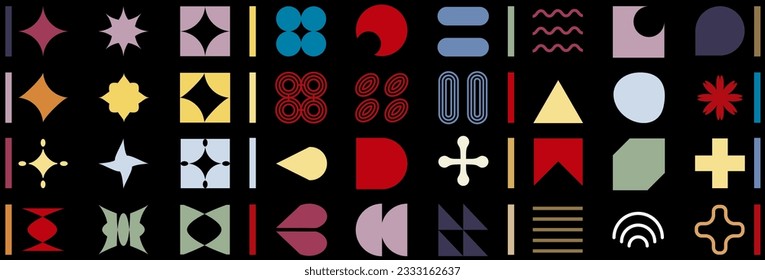 Geometric shapes. Brutalist style. International style. Swiss design style. Y2k elements and figures. Simple shapes. Bauhaus. Trendy brutalism forms.