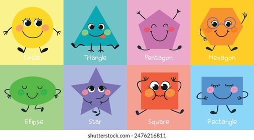 Geometric Shapes Characters Set for preschool kids