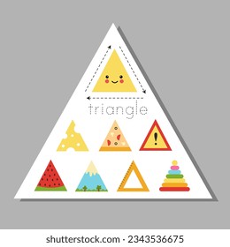 Geometric shapes for children. Flashcard for learning triangle.