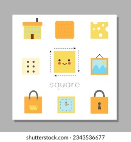 Geometric shapes for children. Flashcard for learning square.