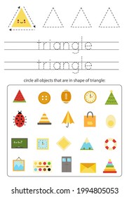 Geometric Shapes For Children. Worksheet For Learning Shapes. Trace Triangle.