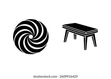 Geometric Shapes With Circular Swirl Design And Table Graphic Element