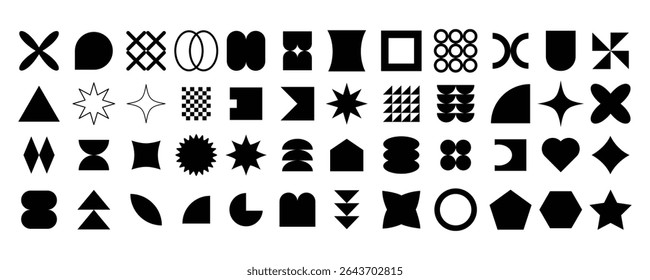 Geometric Shapes Collection Black and White Abstract Design Elements for Branding. Y2k design element vector