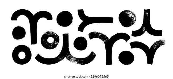 Geometric shapes collection. Bold arches and circles. Brush drawn bold shapes, semicircles and arces. Abstract contemporary design with rough texture. Grunge style vector banner.
