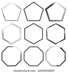 Geometric shapes collection. Pentagon hexagon forms. Vector outline figures. Basic polygon elements.