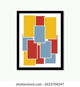 geometric shapes colorful paper rectangle modernism aesthetic poster brutalism abstract layout framed contemporary scandinavian mid century digital A3 A4 print book home wall decoration fabric card