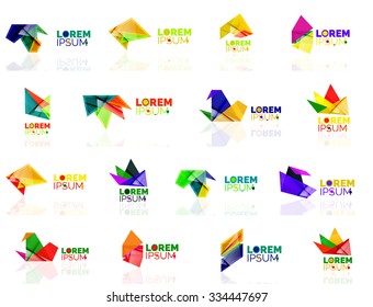 Geometric shapes company logo set, paper origami style. Vector illustration