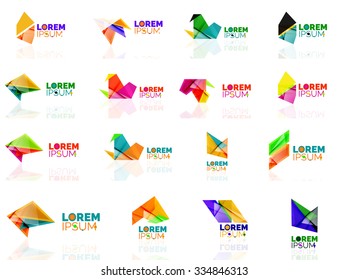 Geometric shapes company logo set, paper origami style. Vector illustration