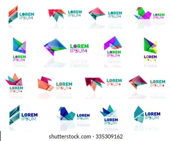 Geometric shapes company logo set, paper origami style. Vector illustration
