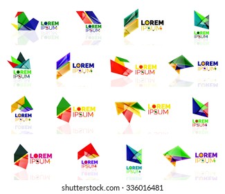 Geometric shapes company logo set, paper origami style. Vector illustration