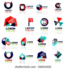 Geometric shapes company logo set, paper origami style. Vector illustration