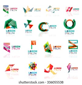 Geometric shapes company logo set, paper origami style. Vector illustration