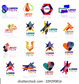 Geometric shapes company logo set, paper origami style. Vector illustration