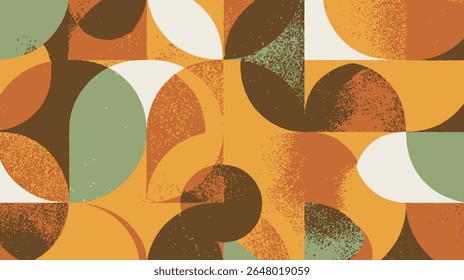 Geometric shapes compose autumn hued pattern creating vibrant texture background design illustration