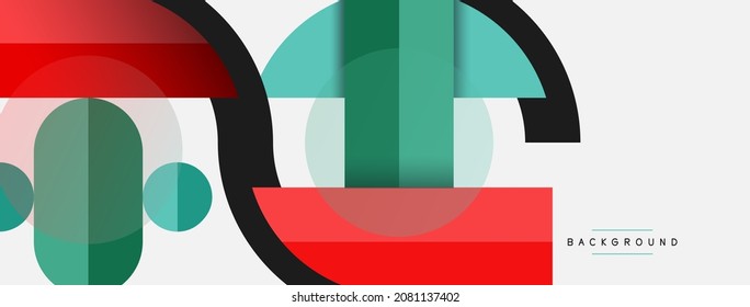 Geometrische Formen bilden abstrakten Hintergrund. Kreise Linien und Rechtecke. Vektorgrafik für Bildschirmhintergrund oder Landeeite