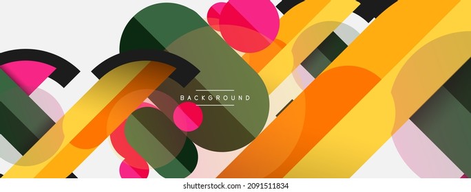 Composición de formas geométricas fondo abstracto. Círculos de líneas y rectángulos. Ilustración vectorial para fondo de banner de fondo o página de aterrizaje de papel tapiz