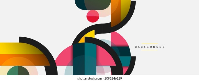 Geometric shapes composition abstract background. Circles lines and rectangles. Vector illustration for wallpaper banner background or landing page