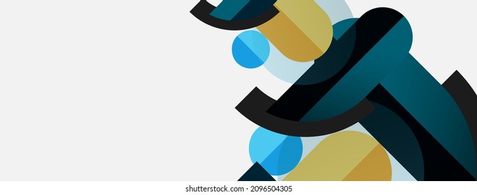 Composición de formas geométricas fondo abstracto. Círculos de líneas y rectángulos. Ilustración vectorial para fondo de banner de fondo o página de aterrizaje de papel tapiz