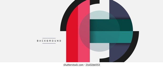Composición de formas geométricas fondo abstracto. Círculos de líneas y rectángulos. Ilustración vectorial para fondo de banner de fondo o página de aterrizaje de papel tapiz