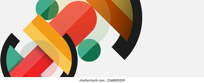 Composición de formas geométricas fondo abstracto. Círculos de líneas y rectángulos. Ilustración vectorial para fondo de banner de fondo o página de aterrizaje de papel tapiz