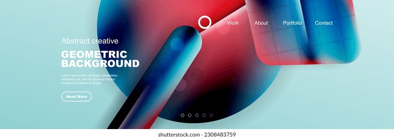 Geometric shapes composition geometric abstract background. 3D shadow effects and fluid gradients. Modern overlapping forms