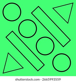 Composição das formas geométricas. Círculos com contorno preto. Retângulos triângulos elementos. Ilustração moderna de vetor.