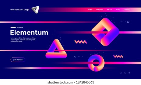 Geometric shapes composition design with gradient color. Abstract futuristic background. Landing page template.