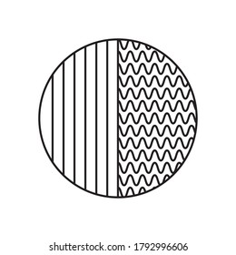 concepto de formas geométricas, círculo con líneas onduladas y diseño de rayas sobre fondo blanco, estilo de línea, ilustración vectorial