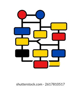 Geometric shapes connect abstractly on white
