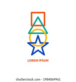 Geometric shapes connected to each other. Connected square, circle, triangle, star. Business logo. Abstract link icon.
