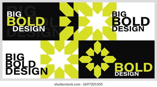 Formas geométricas criam um padrão contemporâneo com cores e texto contrastantes. Perfeito para designs modernos, planos de fundo artísticos e ilustrações de projetos criativos. Vetor totalmente editável.