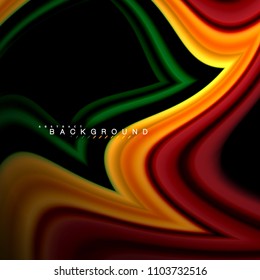 Geometrische Formen mit fließenden mehrfarbigen Linien. Vektorgrafik zur Präsentation, App-Bildschirmhintergrund, Banner oder Poster