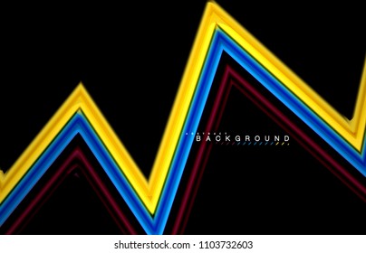 Formas geométricas creadas con líneas multicolores fluidas. Ilustración artística vectorial para presentación, fondo de pantalla de aplicación, cartel o afiche