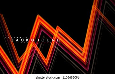 Geometrische Formen mit fließenden mehrfarbigen Linien. Vektorgrafik zur Präsentation, App-Bildschirmhintergrund, Banner oder Poster