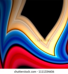 Geometrische Formen mit fließenden mehrfarbigen Linien. Vektorgrafik zur Präsentation, App-Bildschirmhintergrund, Banner oder Poster