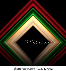 Geometrische Formen mit fließenden mehrfarbigen Linien. Vektorgrafik zur Präsentation, App-Bildschirmhintergrund, Banner oder Poster