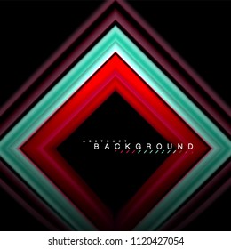 Geometrische Formen mit fließenden mehrfarbigen Linien. Vektorgrafik zur Präsentation, App-Bildschirmhintergrund, Banner oder Poster