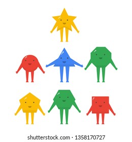Geometric shapes cute characters in flat style