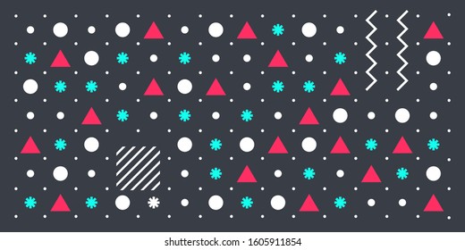 Geometric Shapes with Dark Background. Memphis Style. Square Circle line triangle