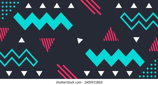 Geometric Shapes with Dark Background. Memphis Style. Square Circle line triangle