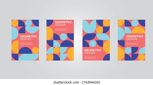 Geometric Shapes Design Vector Covers Set. Swiss Style Colorful Geometric Compositions For Book Covers, Posters, Flyers, Magazines, Business Annual Reports.