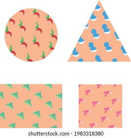 geometric shapes with different bright patterns on white background decoration for cover