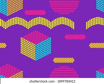 Formas geométricas a partir de puntos. Resumen de un patrón sin fisuras en estilo de arte pop. Antecedentes para la impresión en papel, materiales publicitarios y tela. Ilustración del vector