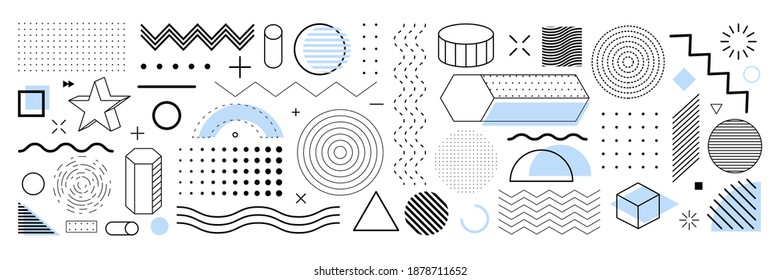 Geometric shapes, elements vector set. Geometry element abstract design for web banner, poster. Minimal geometric isolated shapes white background. stock vintage illustration - Shutterstock ID 1878711652