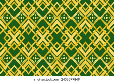 Geometric shapes Ethnic Pattern Green background with yellow and green